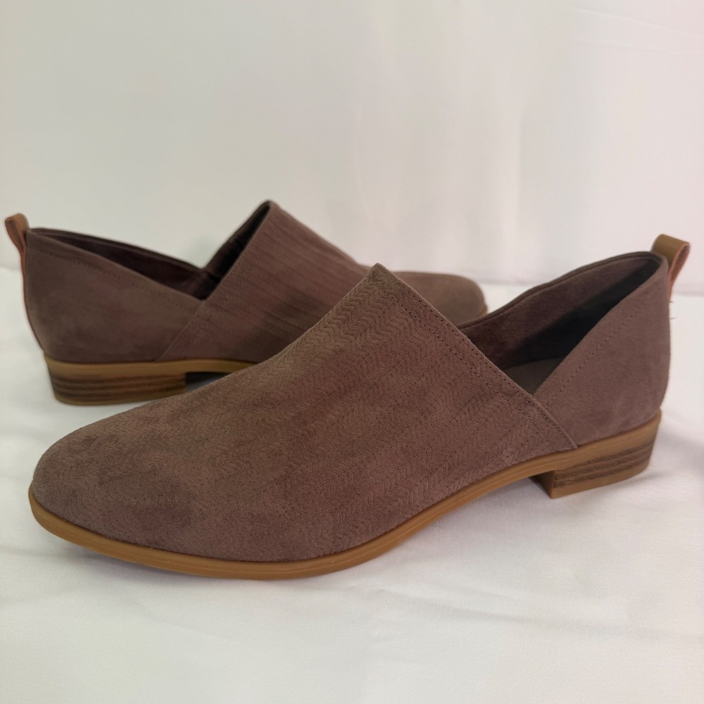 Dr Scholls Womens Taupe Chevron Faux Suede Slip On Loafer Flats Size 8.5 NEW
